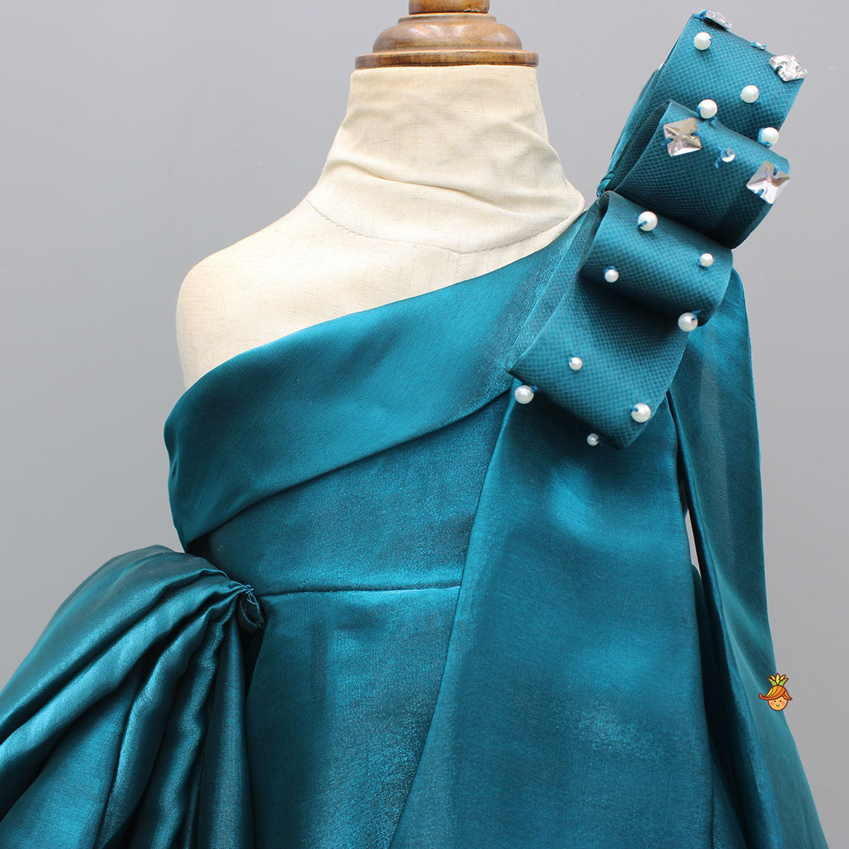 Pre Order: Sheen Organza Beautiful One Shoulder Teal Blue Dress
