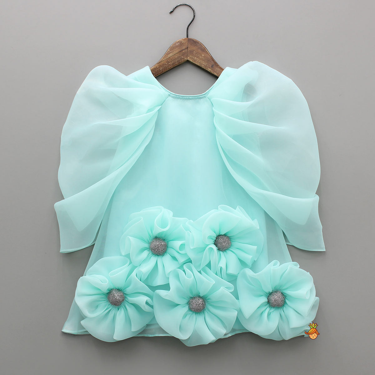 Pre Order: Fabric Flowers Embellished Blue Dress