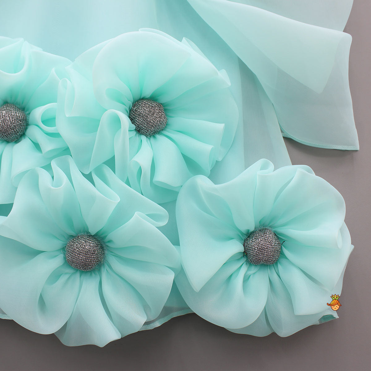 Pre Order: Fabric Flowers Embellished Blue Dress