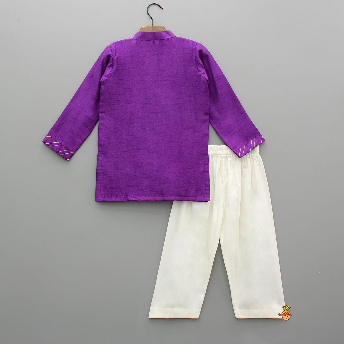 Pre Order: Purple Jacket Style Kurta With Off White Pyjama