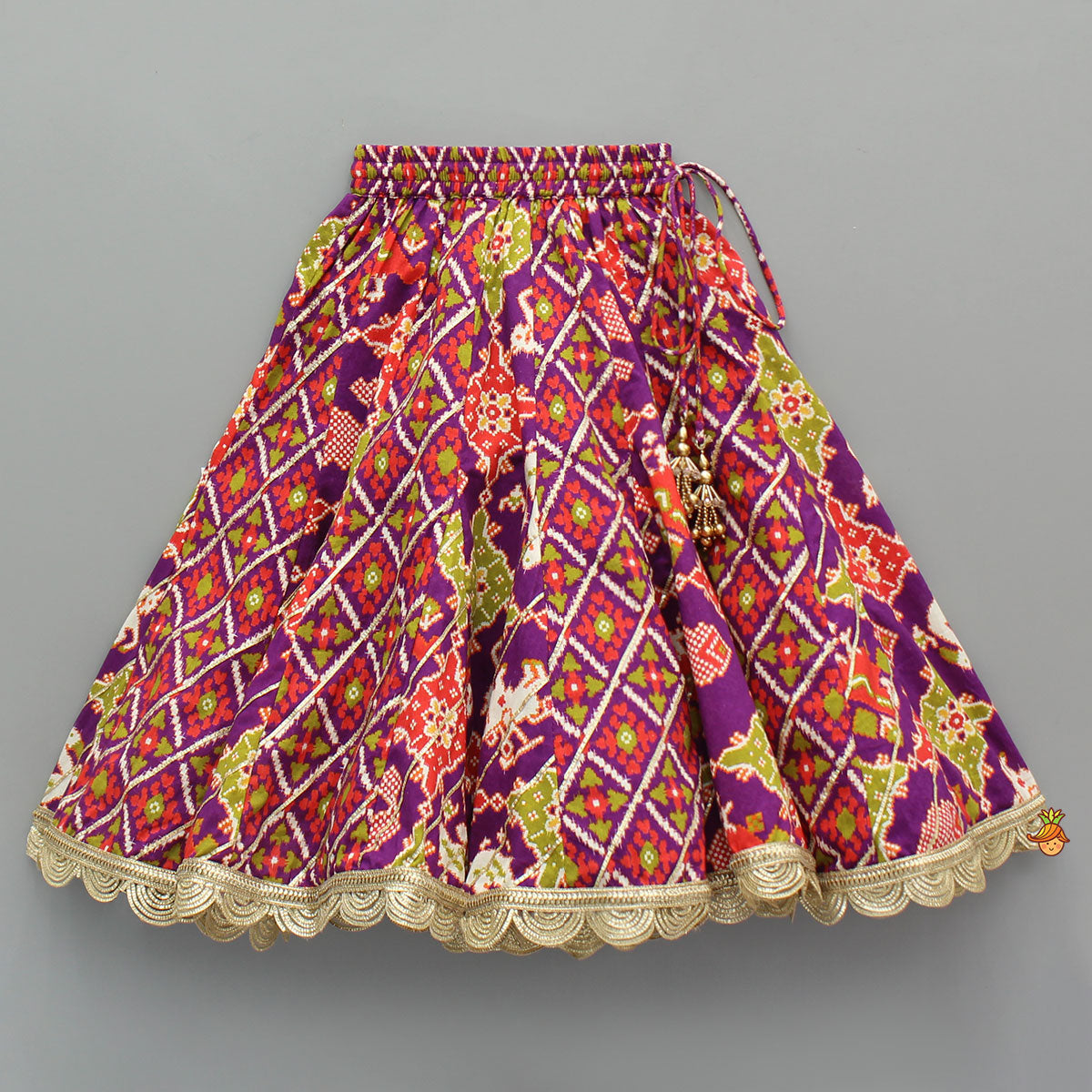 Pre Order: Ikat Printed Faux Mirror Embroidered Sleeveless Top With Lehenga