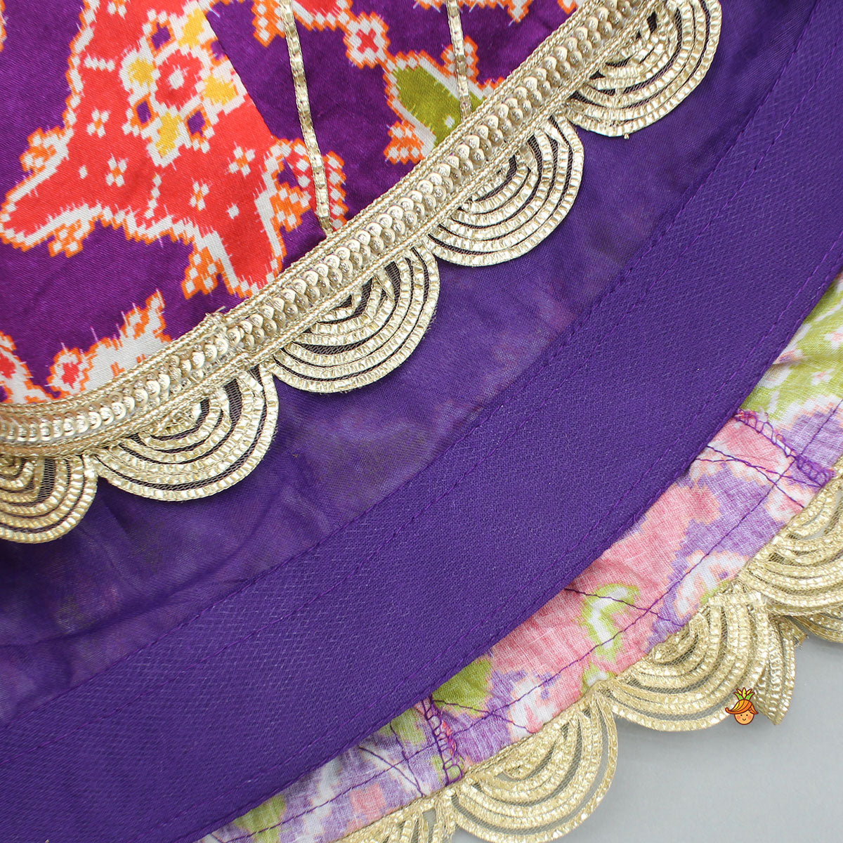 Pre Order: Ikat Printed Faux Mirror Embroidered Sleeveless Top With Lehenga