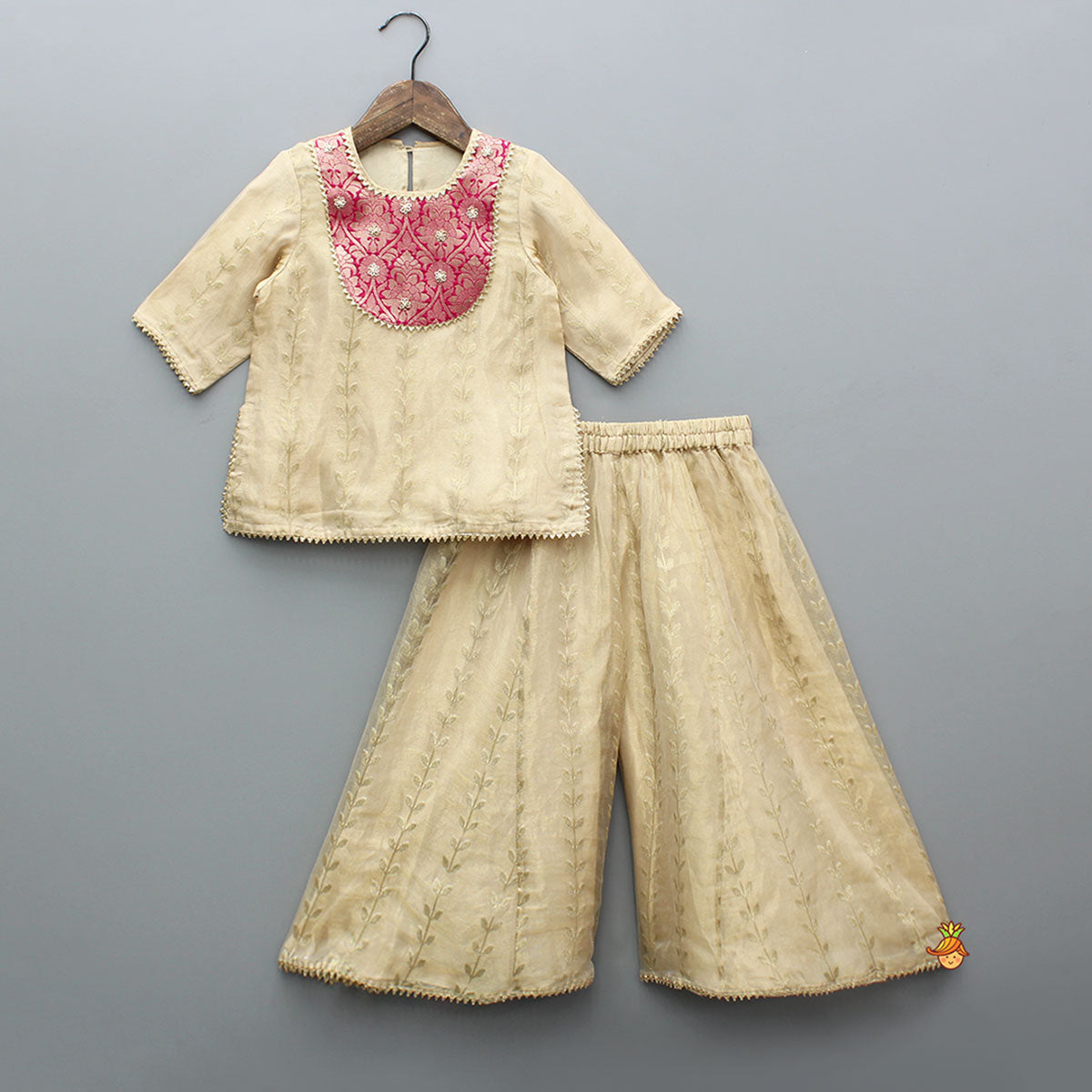 Pre Order: Elegant Floral Detailed Tissue Kurti With Palazzo