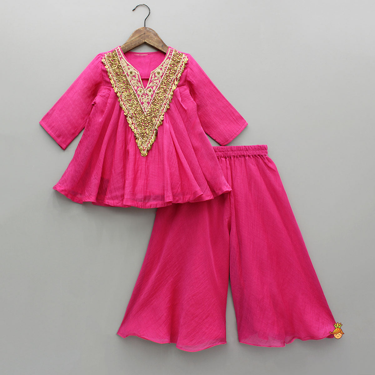 Pre Order: Pink Sequin Embellished Top With Flared Palazzo