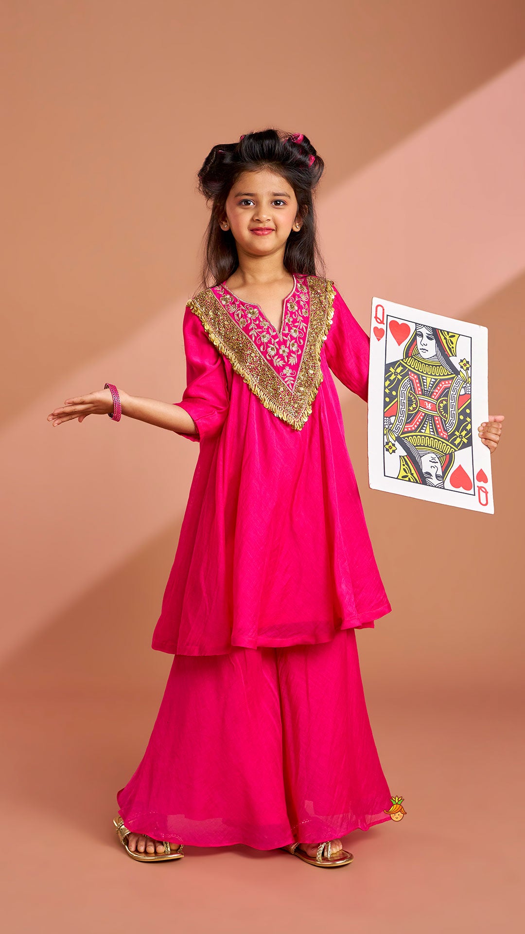 Pre Order: Pink Sequin Embellished Top With Flared Palazzo