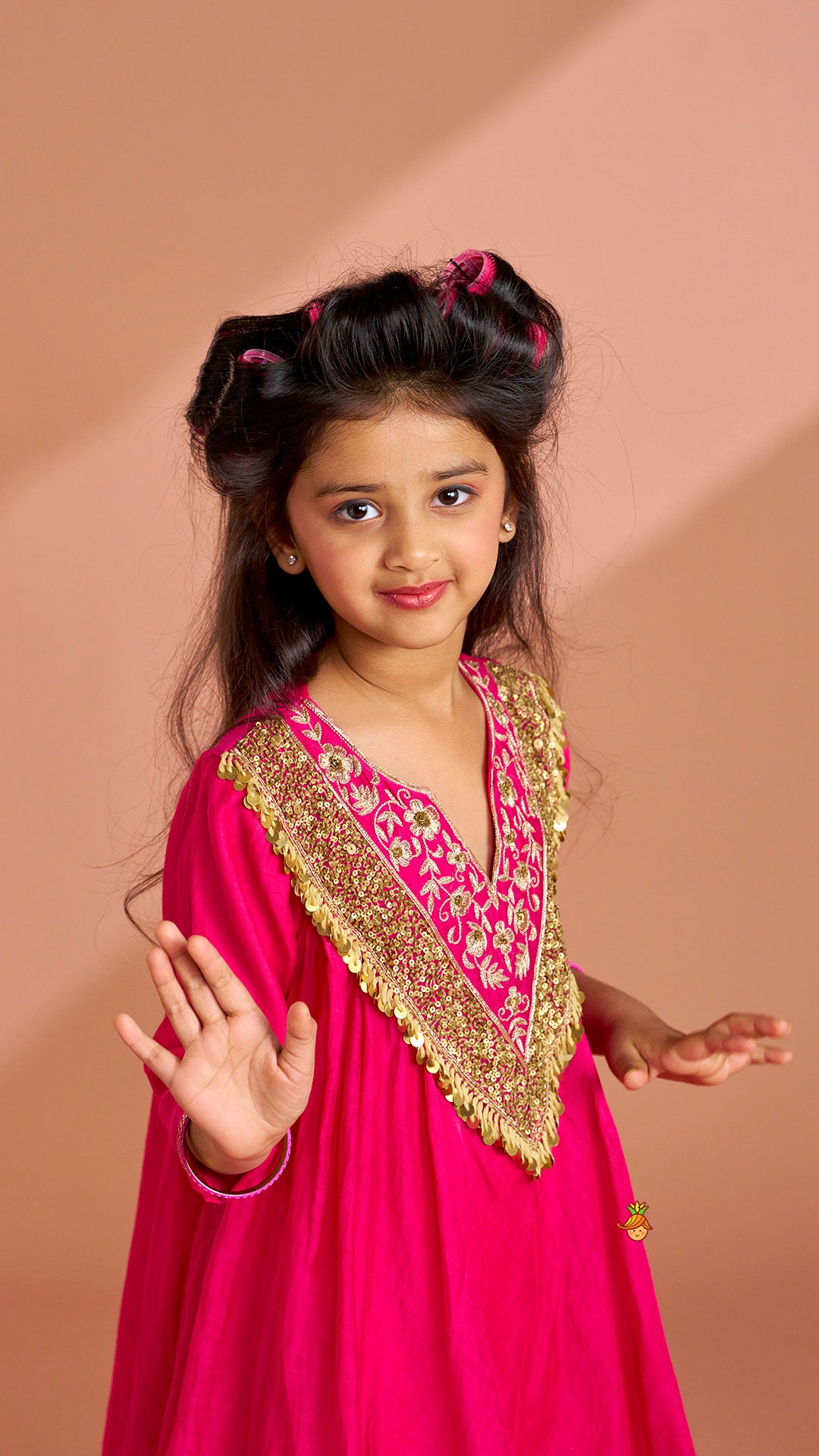 Pre Order: Pink Sequin Embellished Top With Flared Palazzo