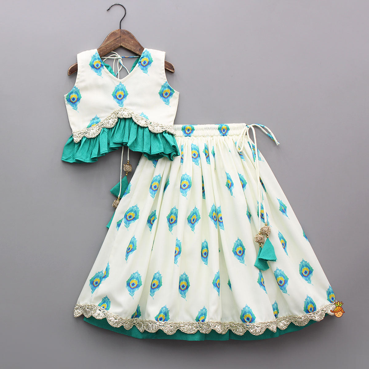Pre Order: Mor Pankh Digital Print Top With Lehenga