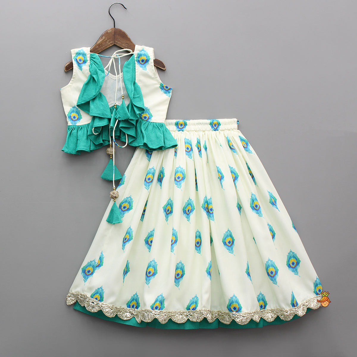 Pre Order: Mor Pankh Digital Print Top With Lehenga