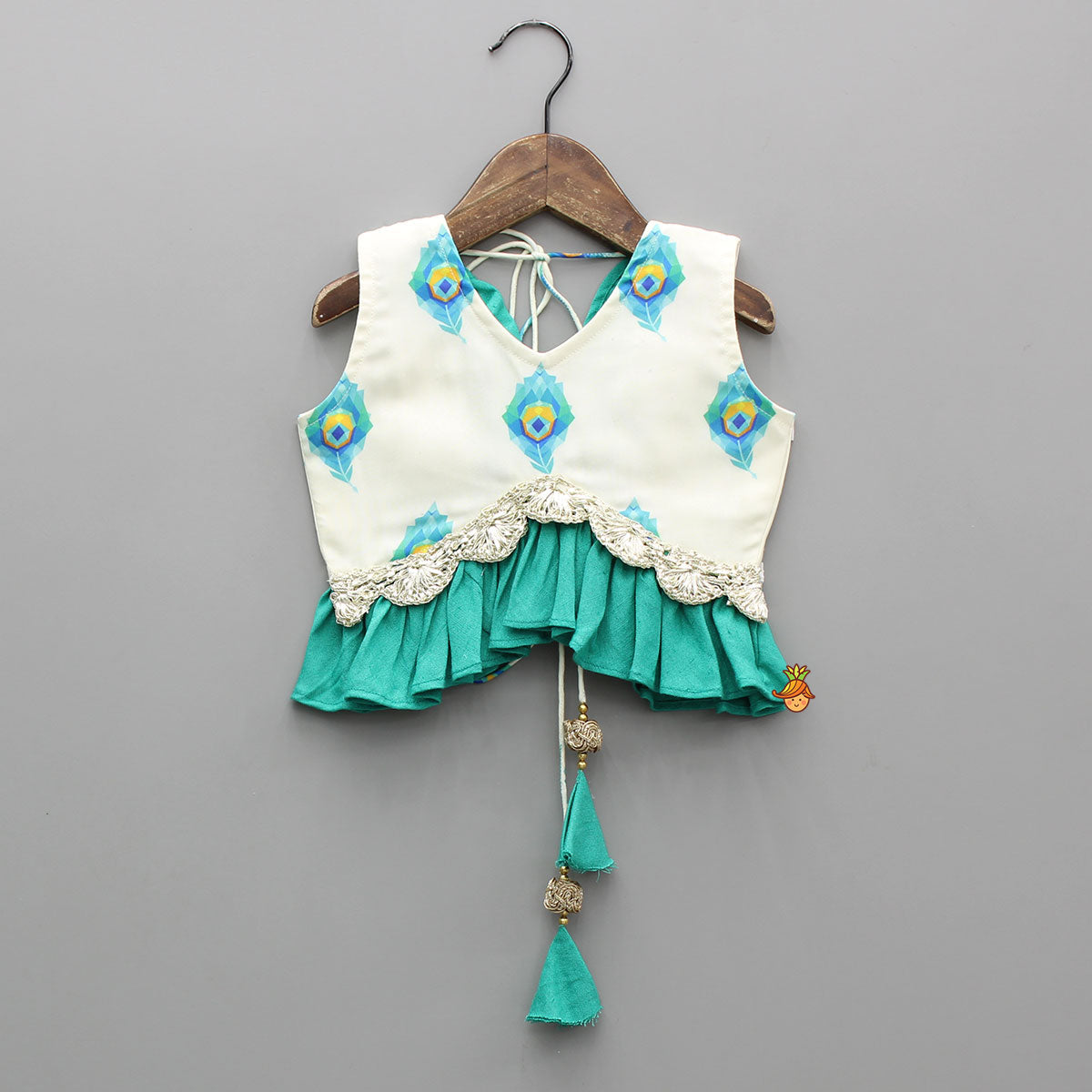 Pre Order: Mor Pankh Digital Print Top With Lehenga