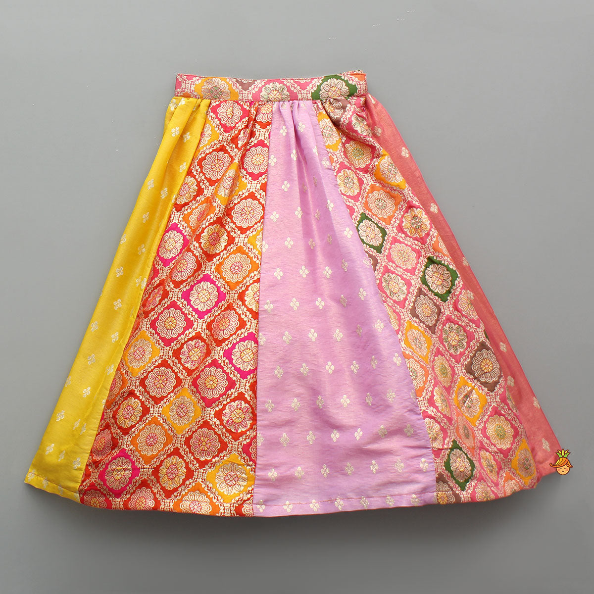 Pre Order: Multicolour Strappy Brocade Top With Panelled Lehenga And Dupatta