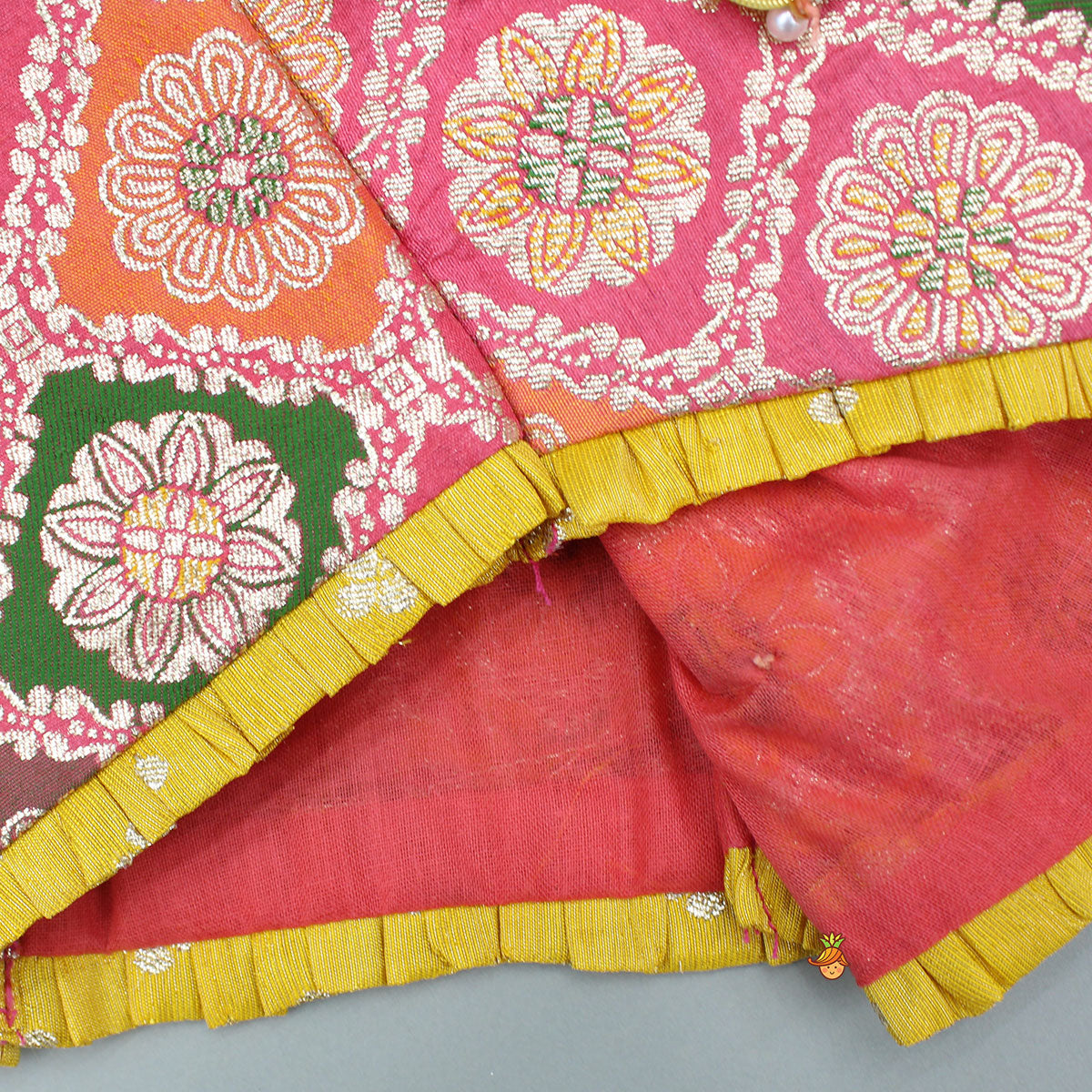 Pre Order: Multicolour Strappy Brocade Top With Panelled Lehenga And Dupatta