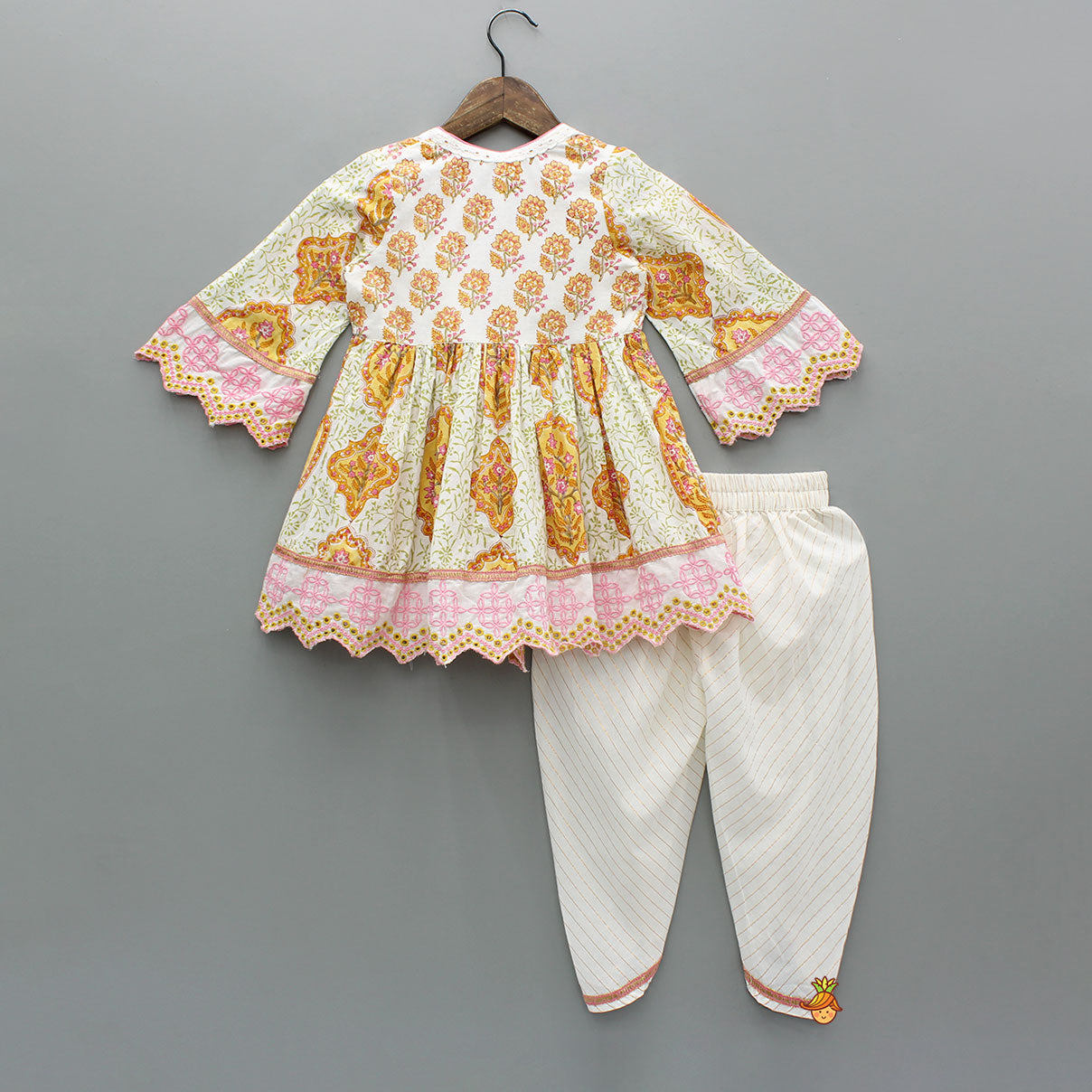Pre Order: Angarkha Style Floral Printed Cotton Kurti With Dhoti