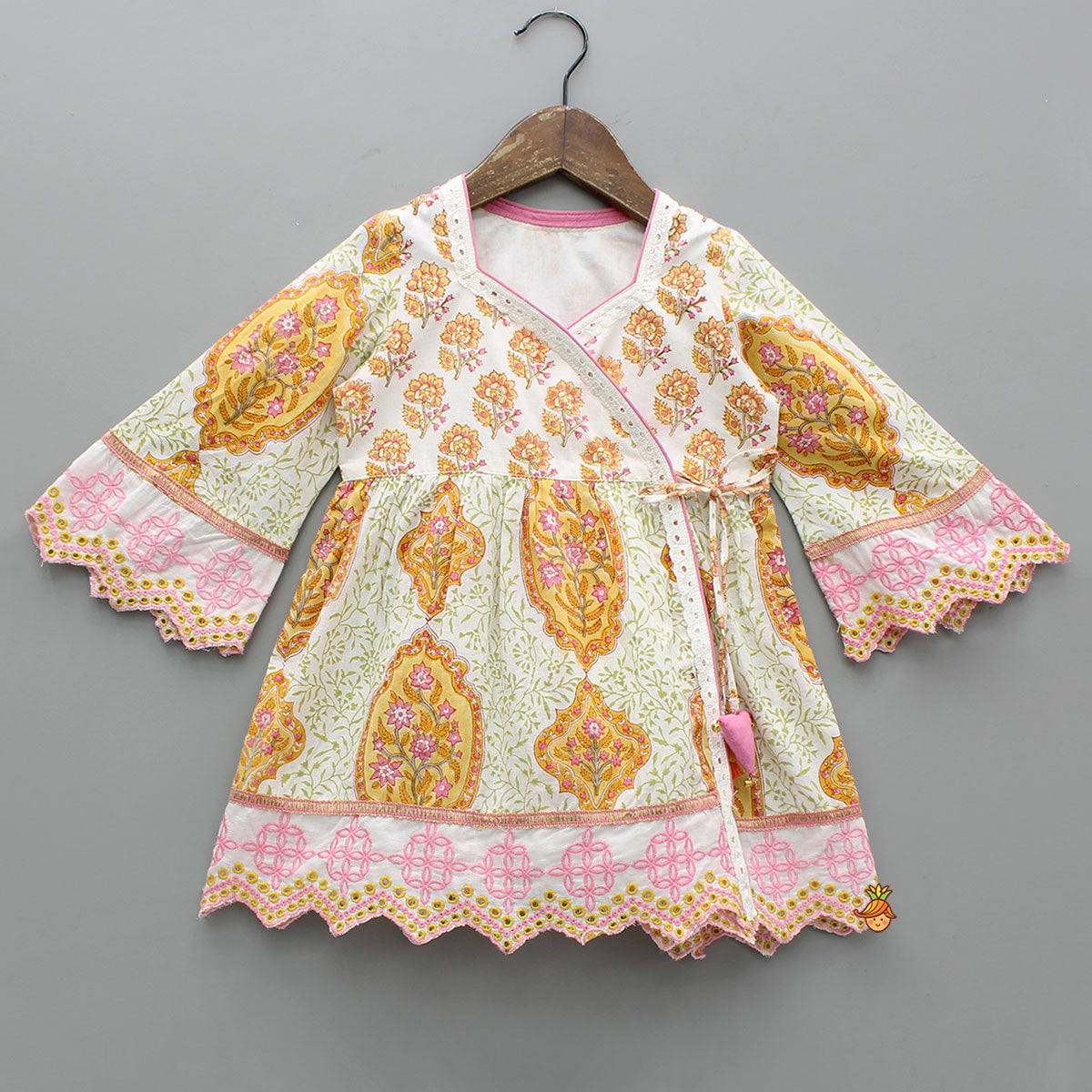 Pre Order: Angarkha Style Floral Printed Cotton Kurti With Dhoti