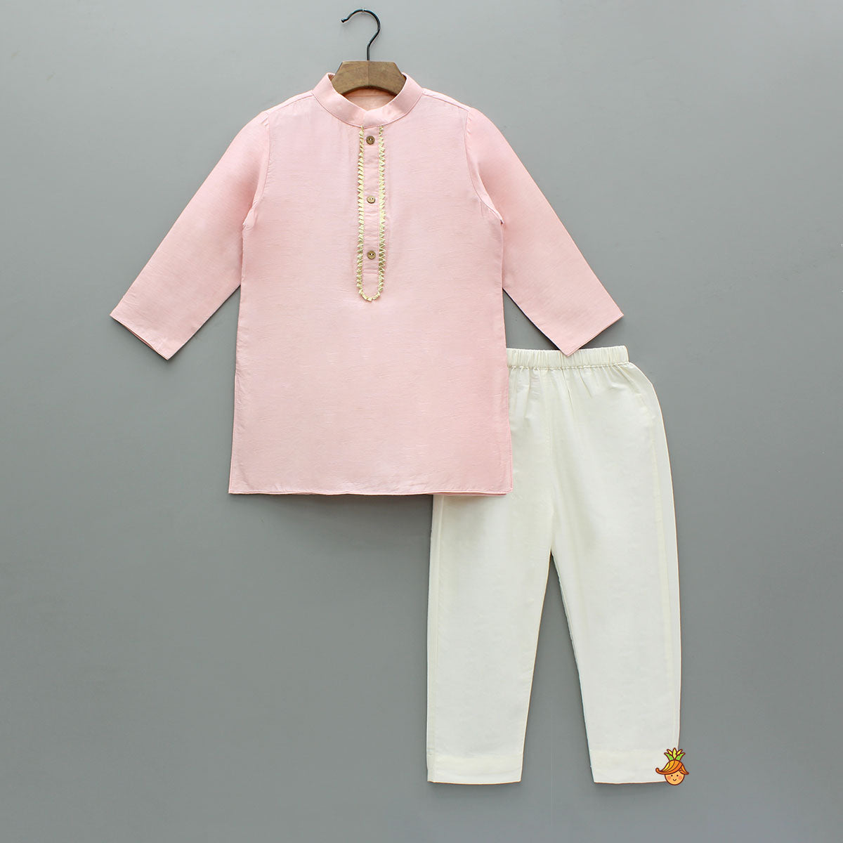 Pre Order: Pink Kurta With Zari Detailed Multi Tone Jacket And Pyjama