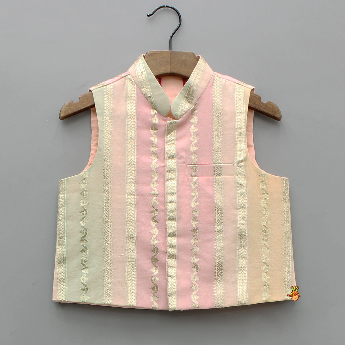Pre Order: Pink Kurta With Zari Detailed Multi Tone Jacket And Pyjama