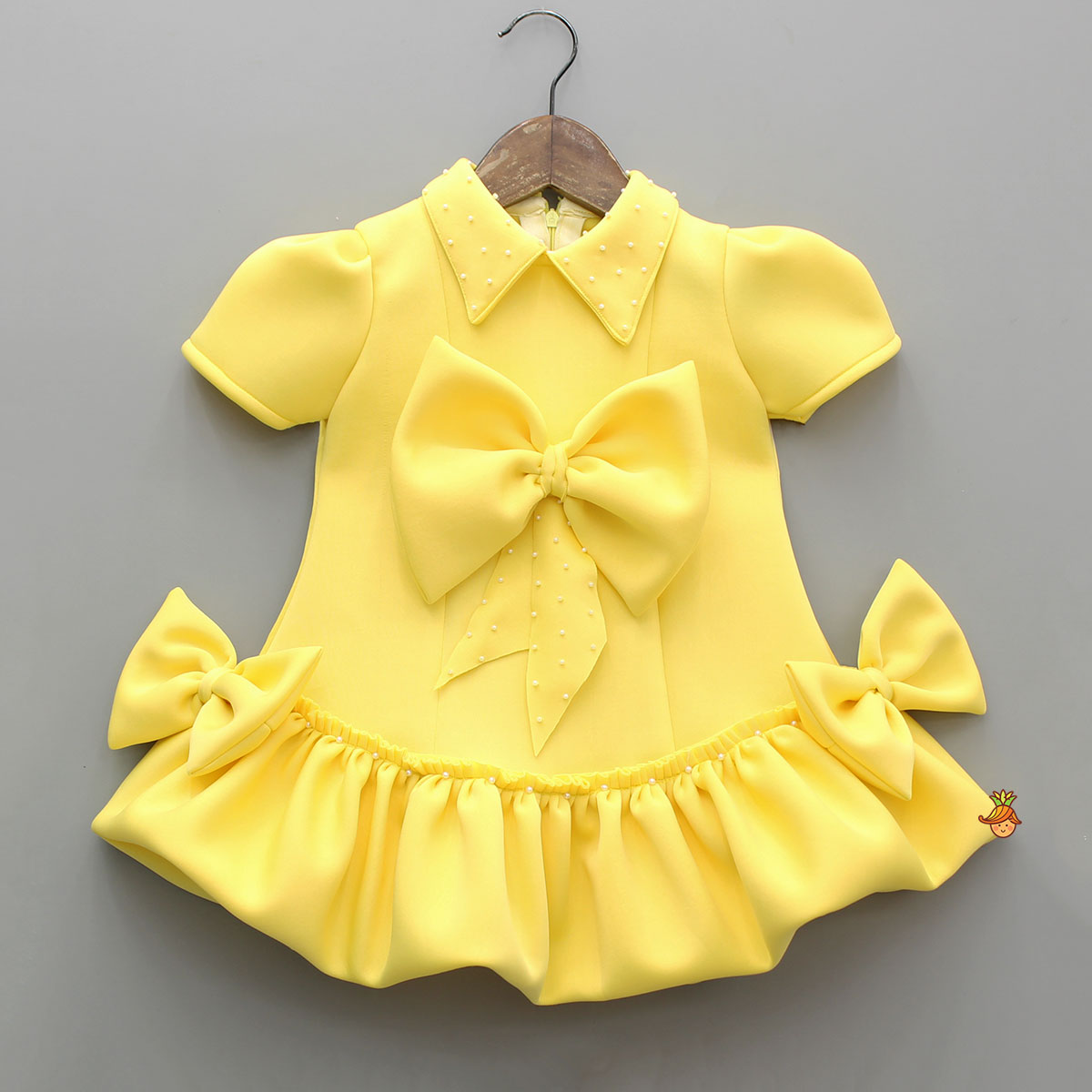 Pre Order: Yellow Collared Stylish Bow Dress