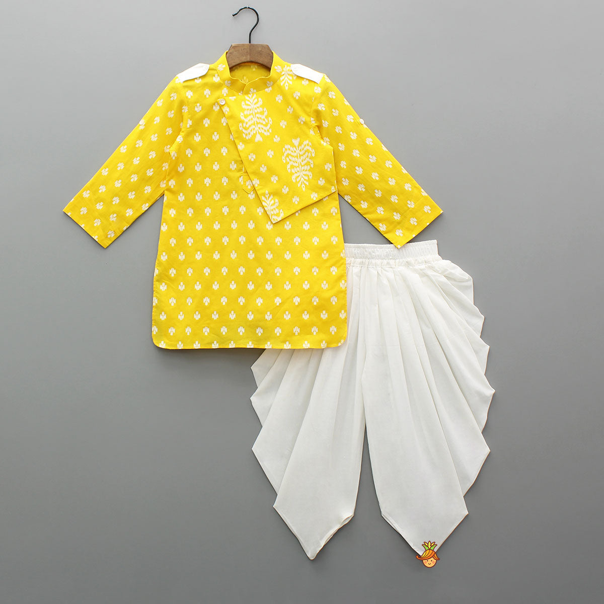 Pre Order: Yellow Stylish Kurta With White Dhoti