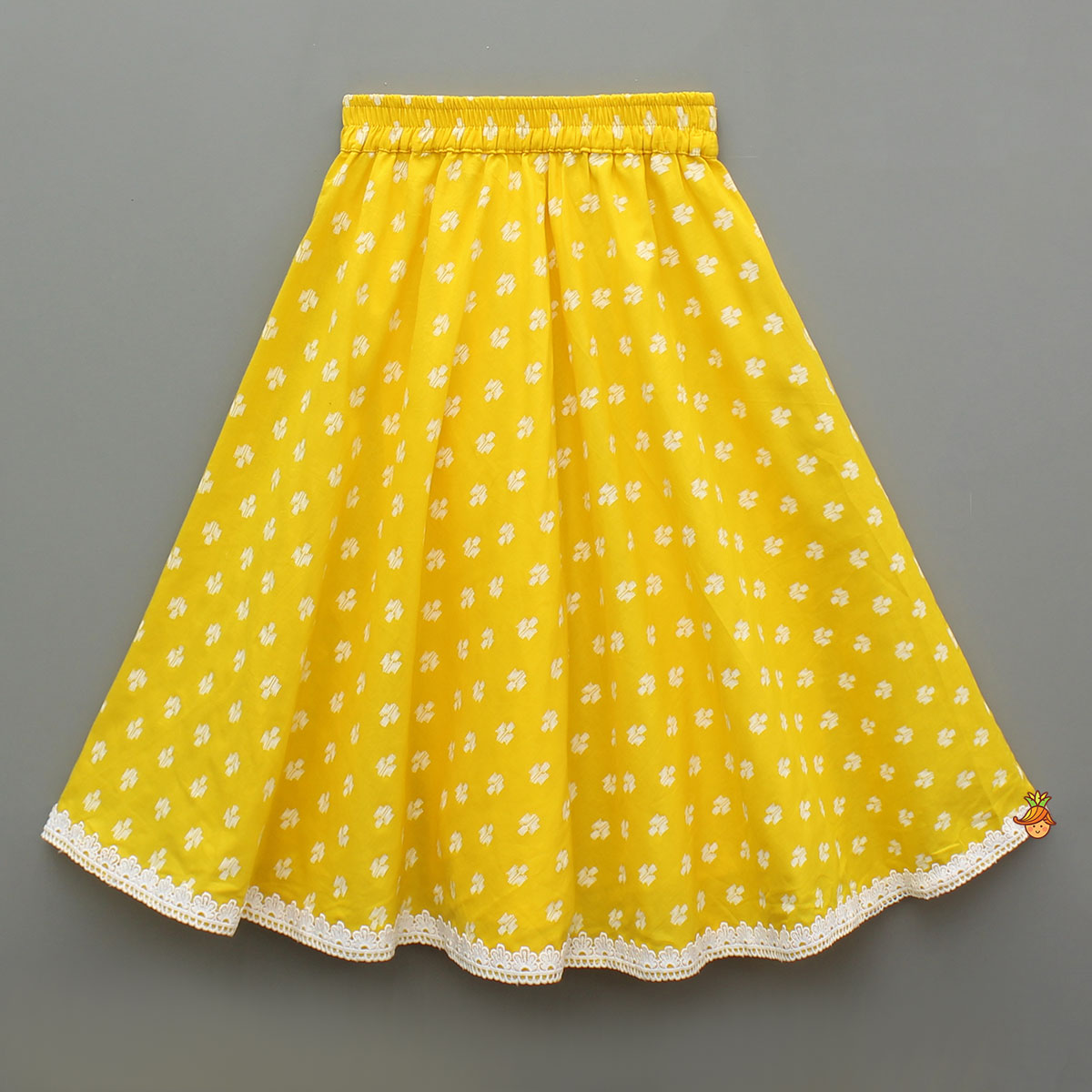 Pre Order: Yellow Cotton Stylish Hem Top With Matching Lehenga