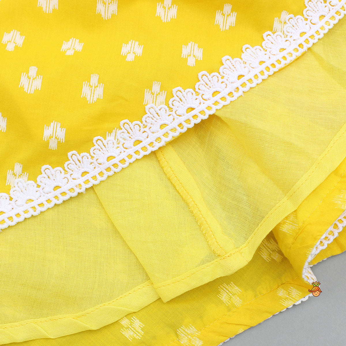 Pre Order: Yellow Cotton Stylish Hem Top With Matching Lehenga