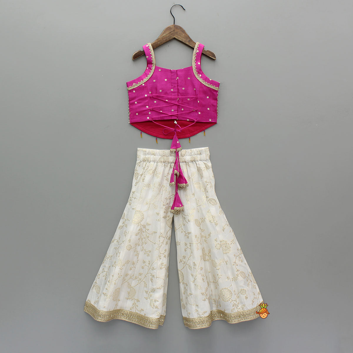Pre Order: Pink Sleeveless Top With Brocade Palazzo And Dupatta