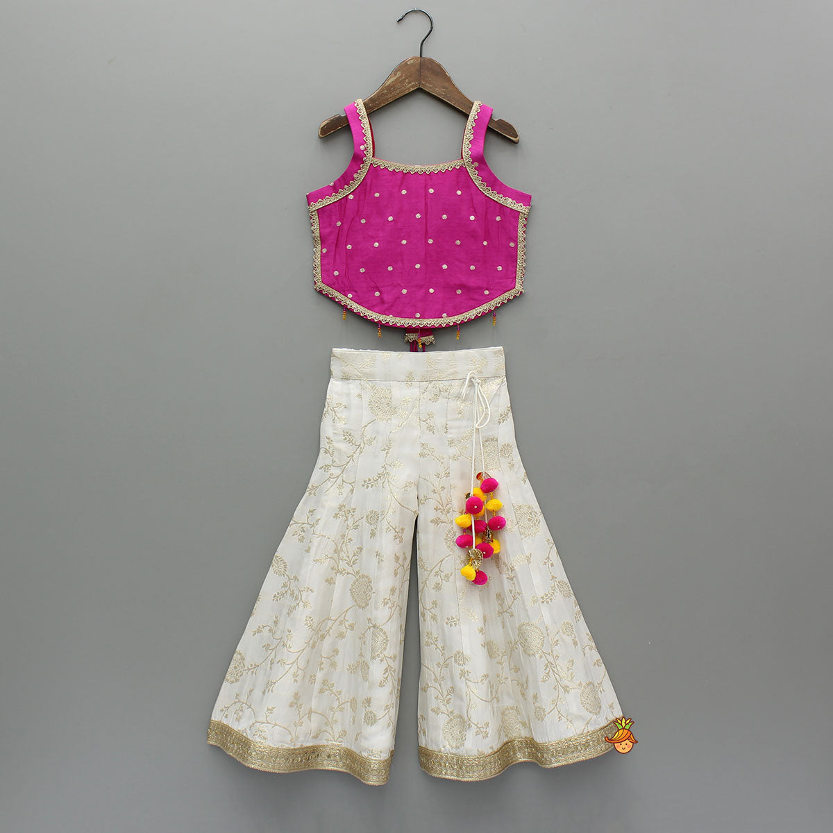 Pre Order: Pink Sleeveless Top With Brocade Palazzo And Dupatta