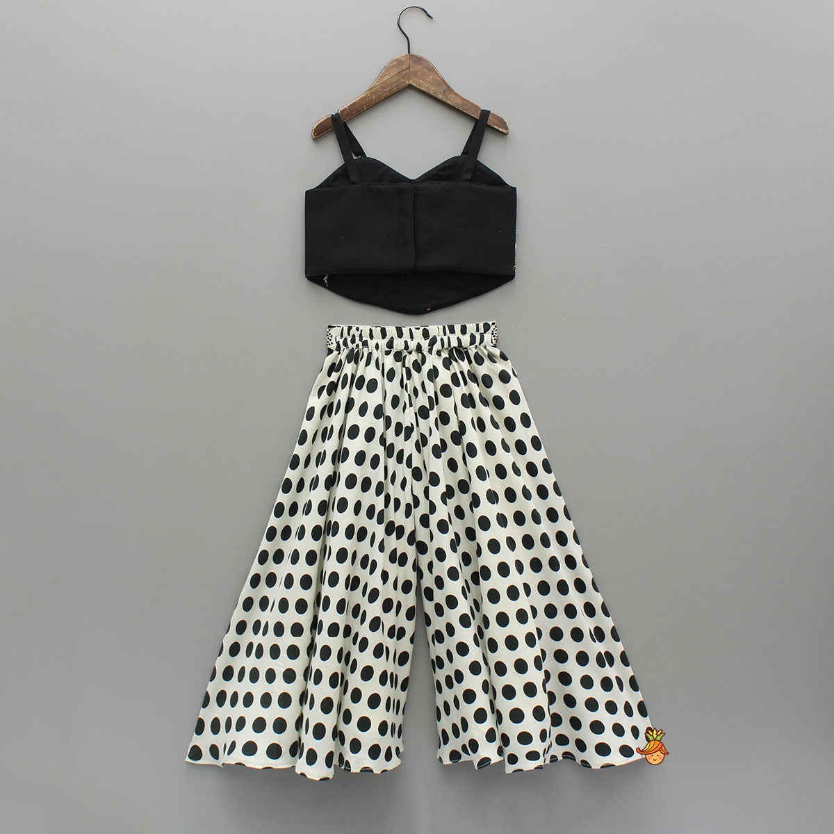 Pre Order: Black Hand Embroidered Top With Polka Dot Palazzo