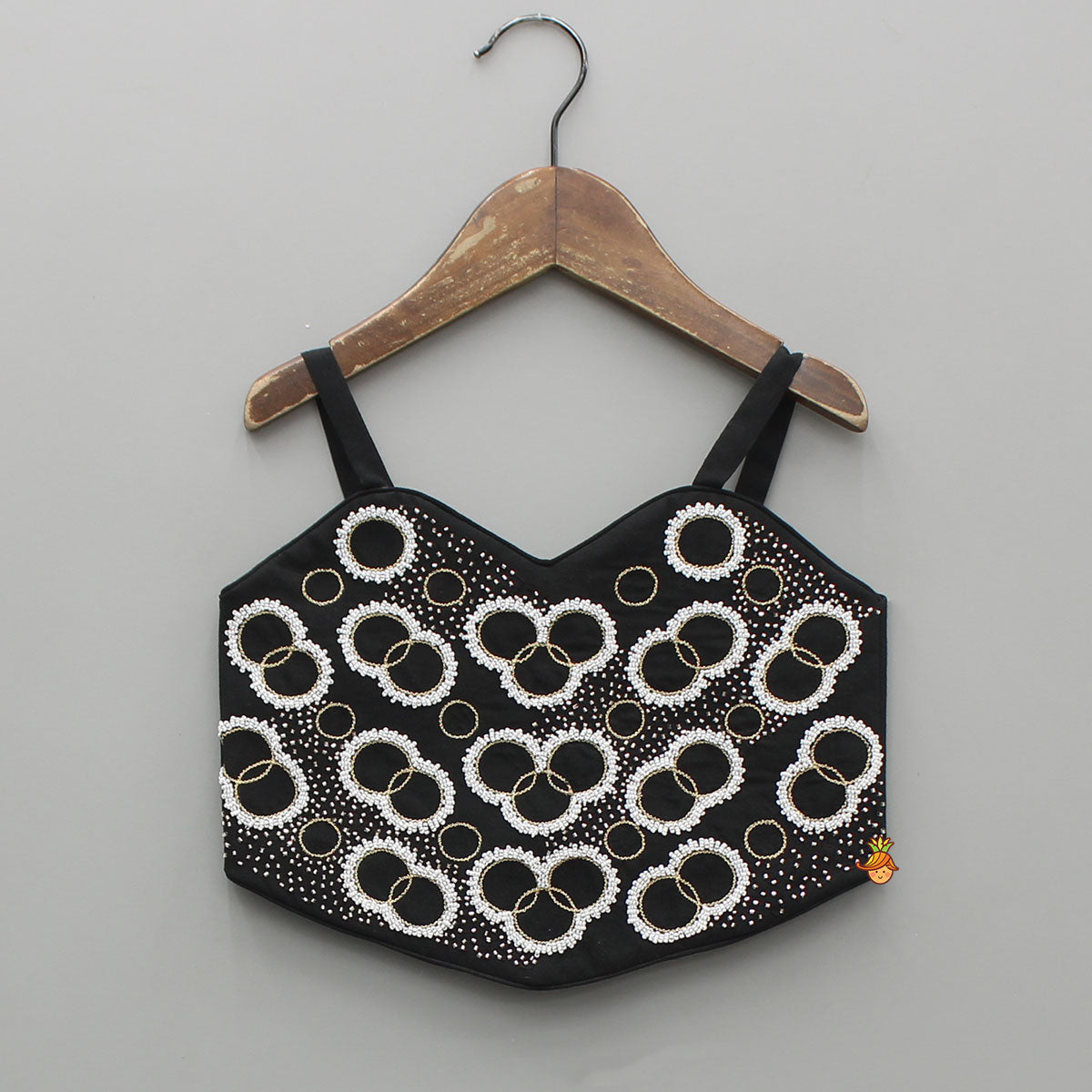 Pre Order: Black Hand Embroidered Top With Polka Dot Palazzo