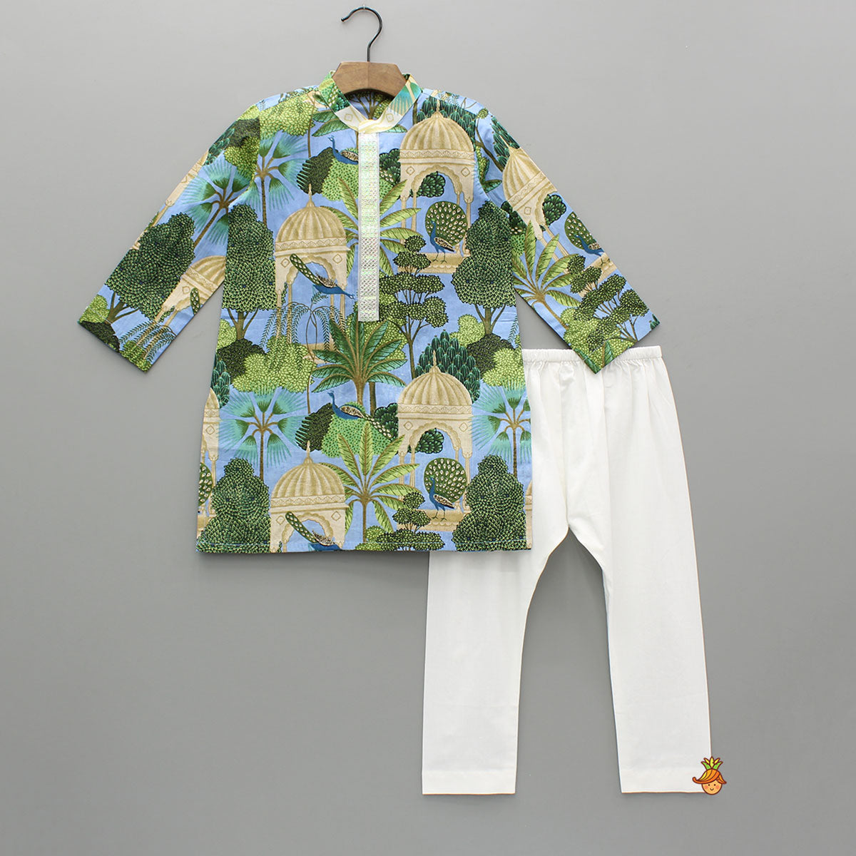 Pre Order: Multicolour Printed Kurta With Sequins Embellished Panel And Pyjama