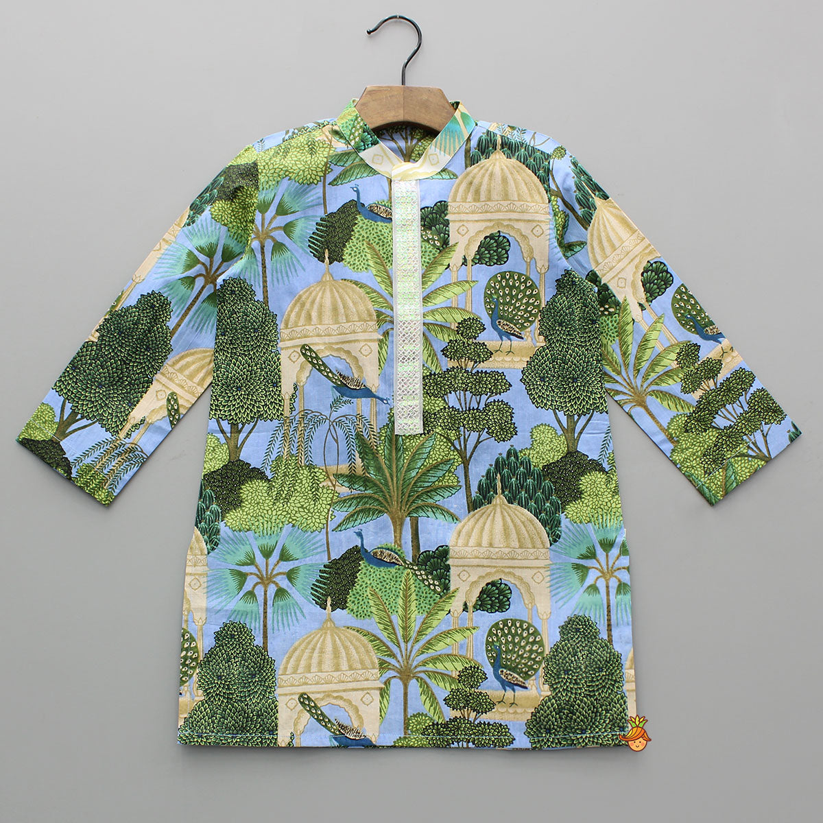 Pre Order: Multicolour Printed Kurta With Sequins Embellished Panel And Pyjama