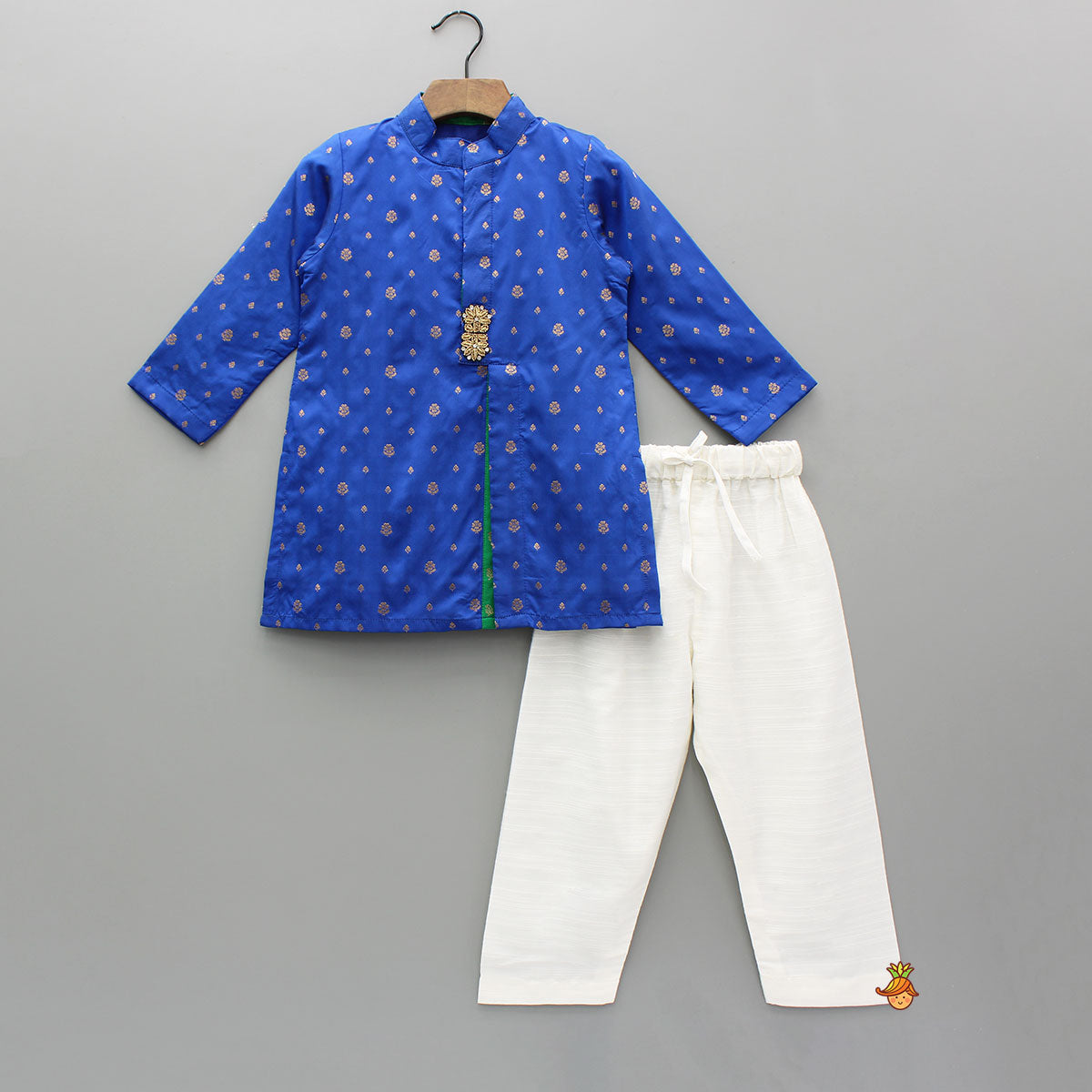 Pre Order: Blue Brocade Kurta With White Pyjama