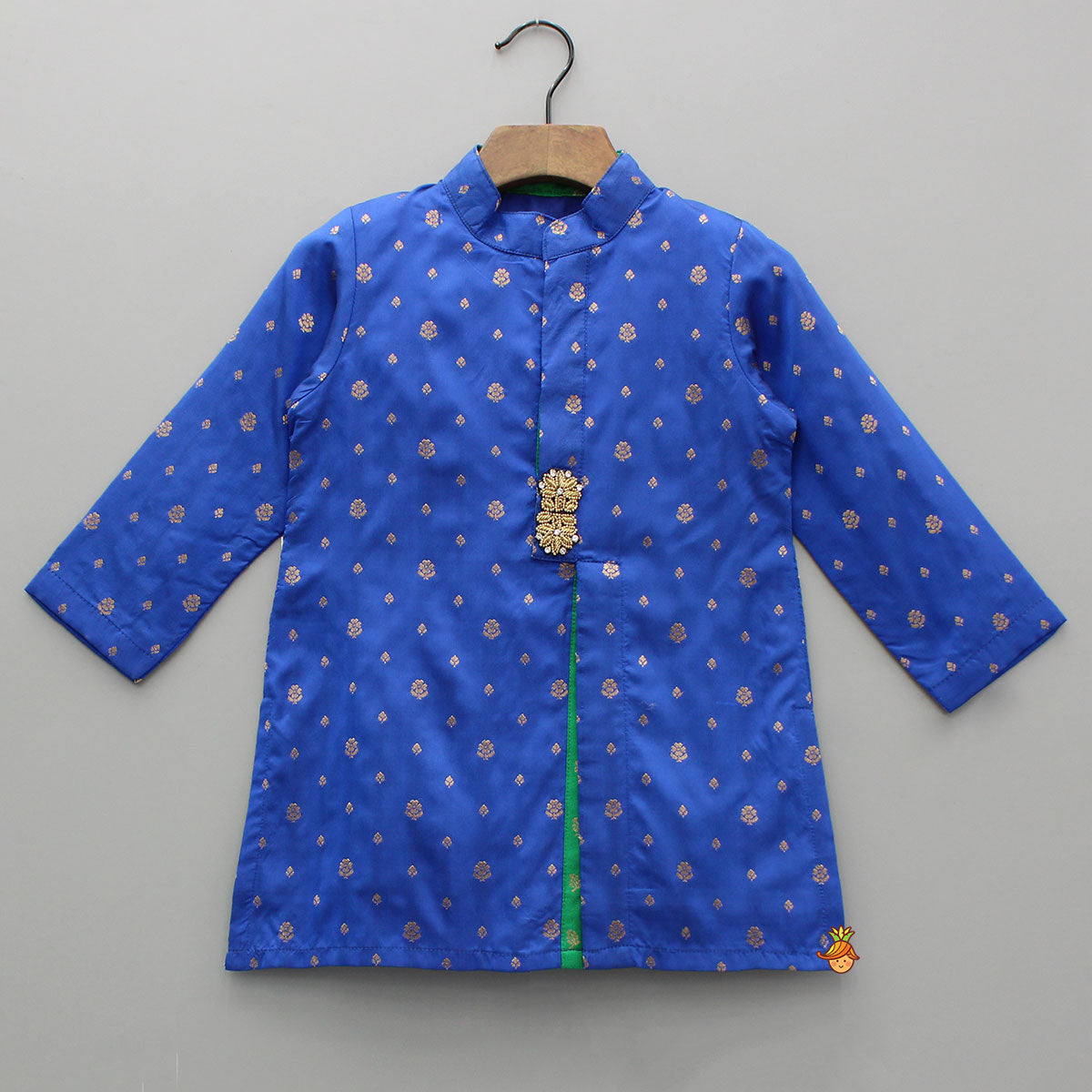 Pre Order: Blue Brocade Kurta With White Pyjama