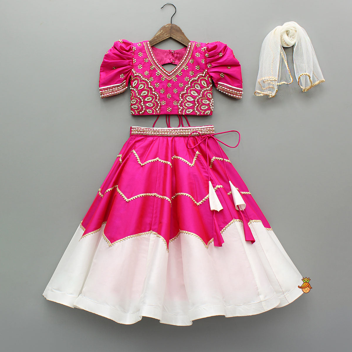 Pre Order: Pink Embroidered Top With Stylish Lehenga And Dupatta