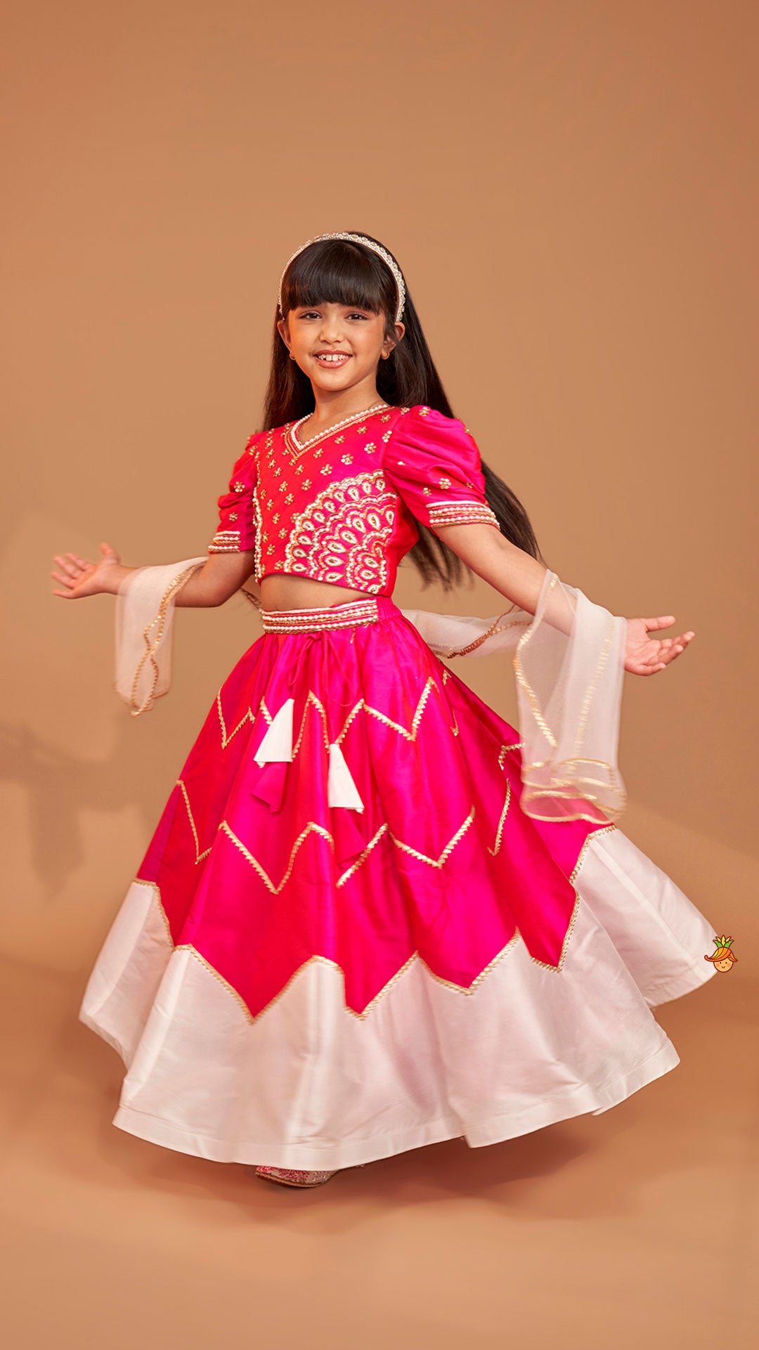Pre Order: Pink Embroidered Top With Stylish Lehenga And Dupatta