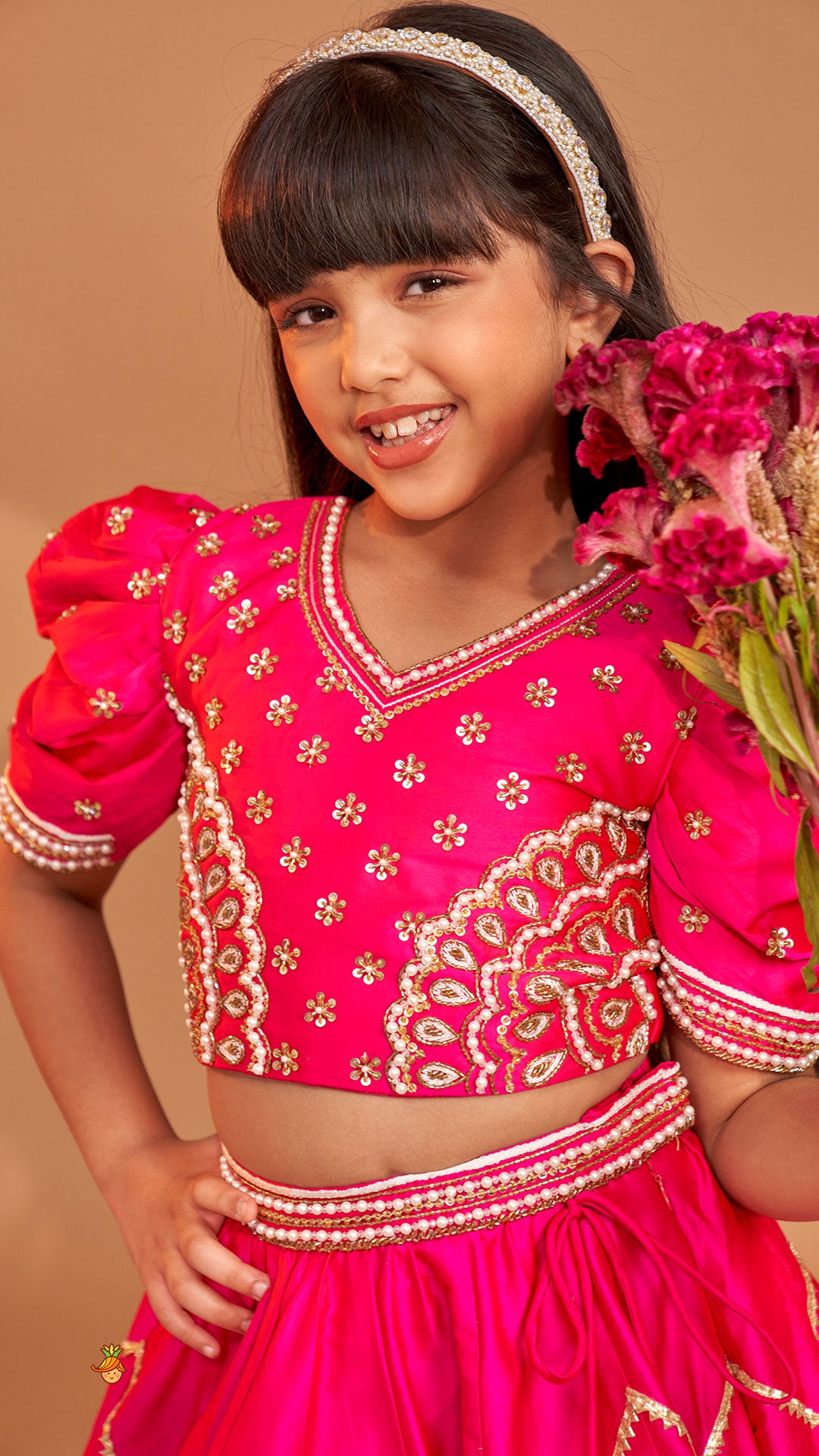 Pre Order: Pink Embroidered Top With Stylish Lehenga And Dupatta
