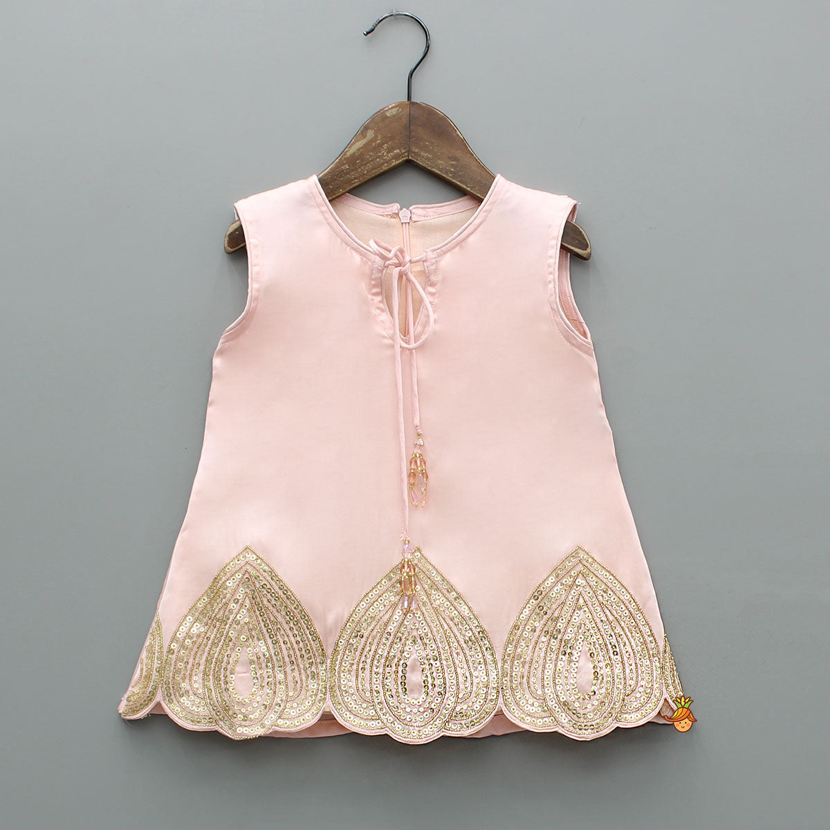 Pre Order: Pink Sequin Embellished Kurti With Dhoti And Dupatta
