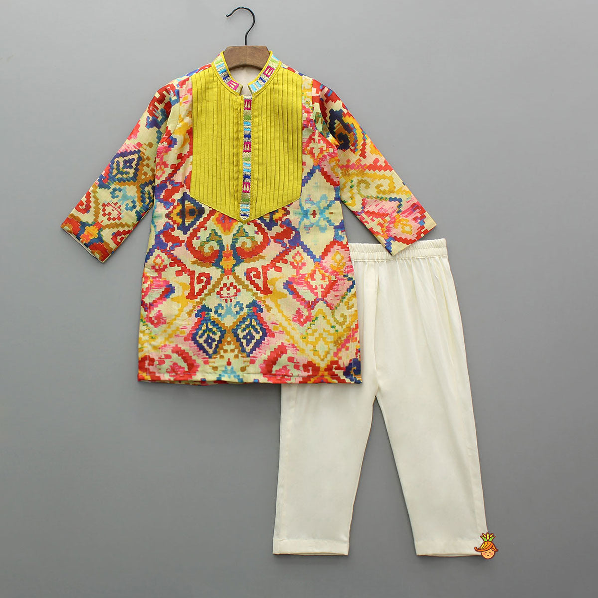 Pre Order: Multicolour Printed Pleated Pin Tuck Detailed Kurta With Pyjama