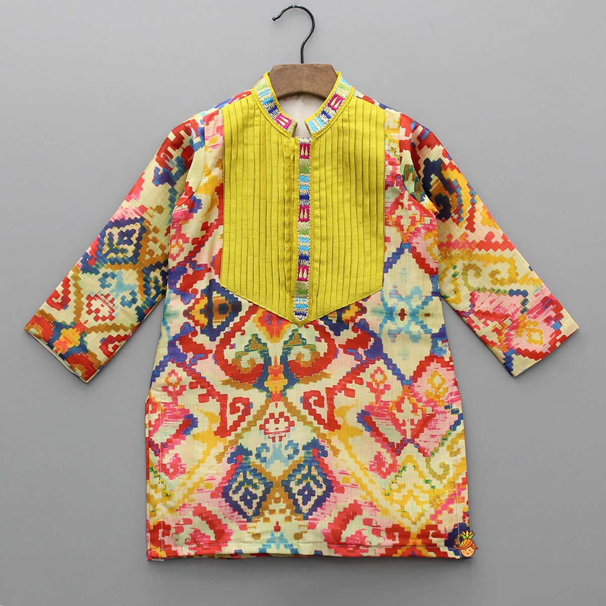 Pre Order: Multicolour Printed Pleated Pin Tuck Detailed Kurta With Pyjama