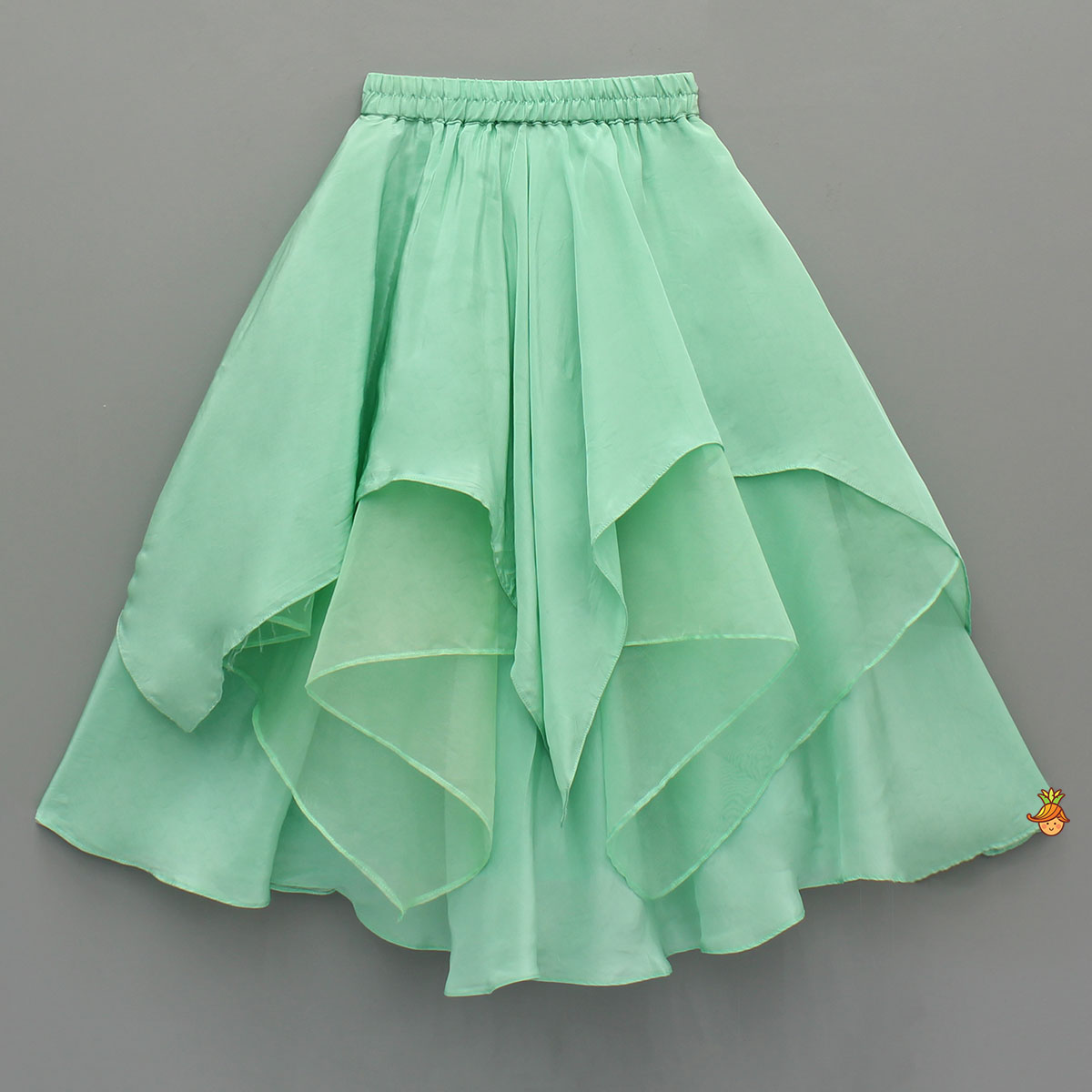 Pre Order: Beautiful Floral Embroidered Green Top With Asymmetrically Layered Lehenga