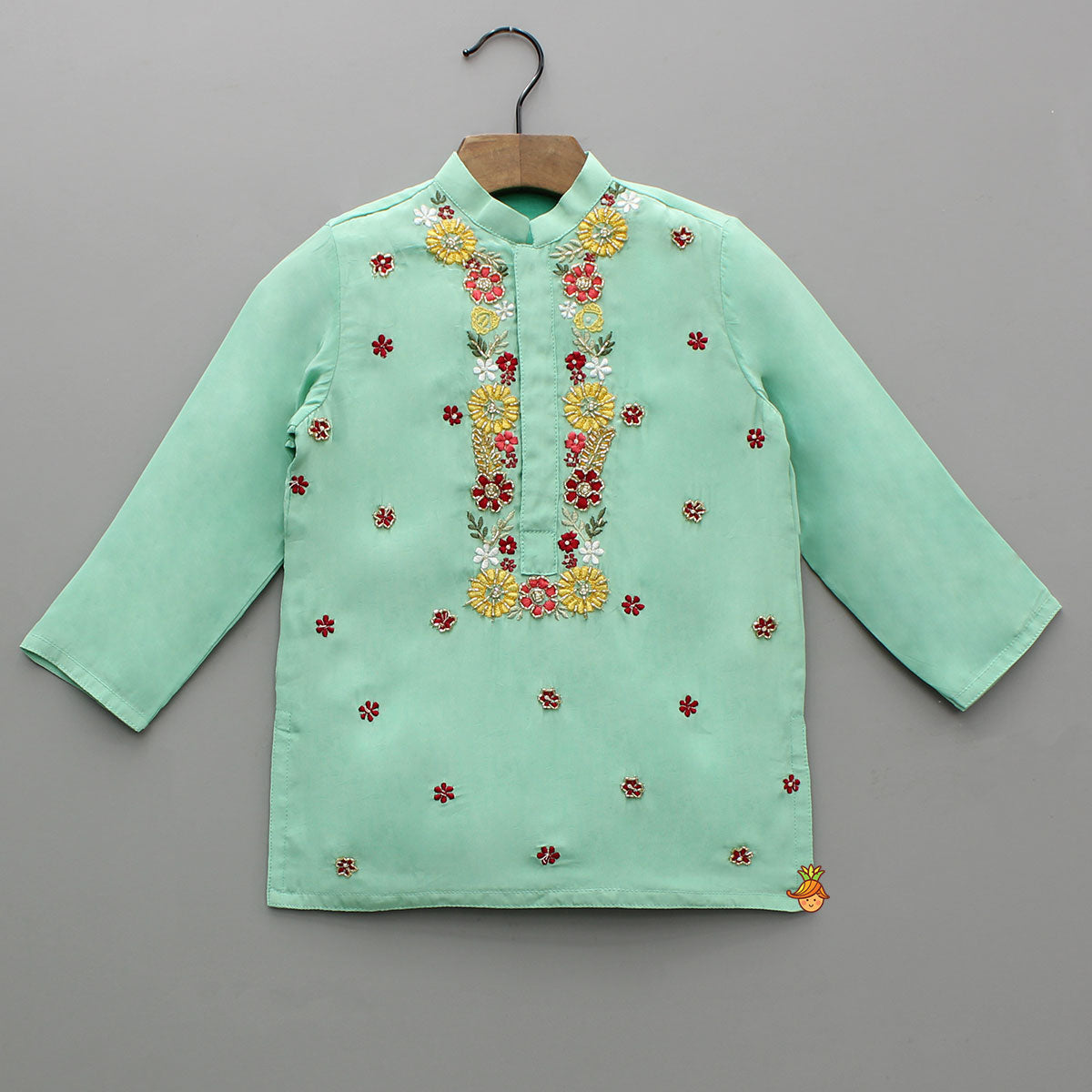 Pre Order: Floral Green Hand Embroidered Kurta With Pyjama