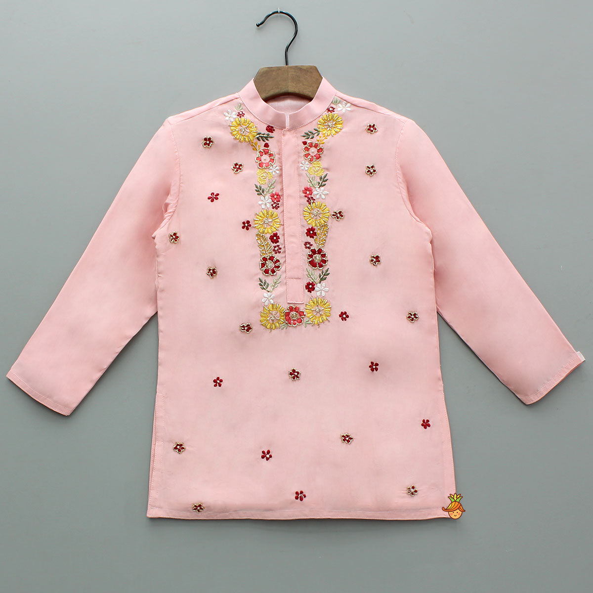 Pre Order: Floral Multicolour Hand Embroidered Kurta With Pyjama