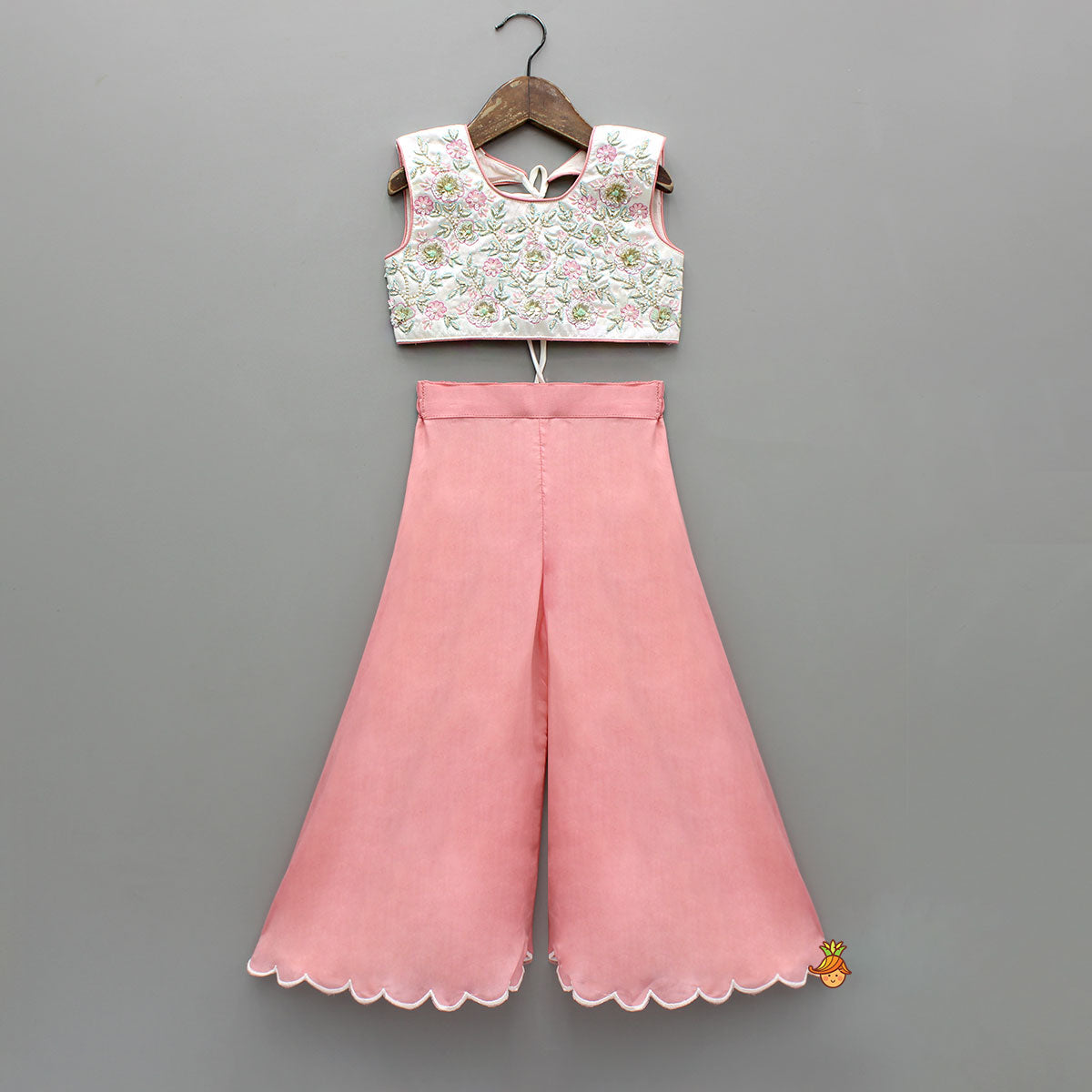 Pre Order: Beautiful Floral Hand Embroidered Top With Palazzo