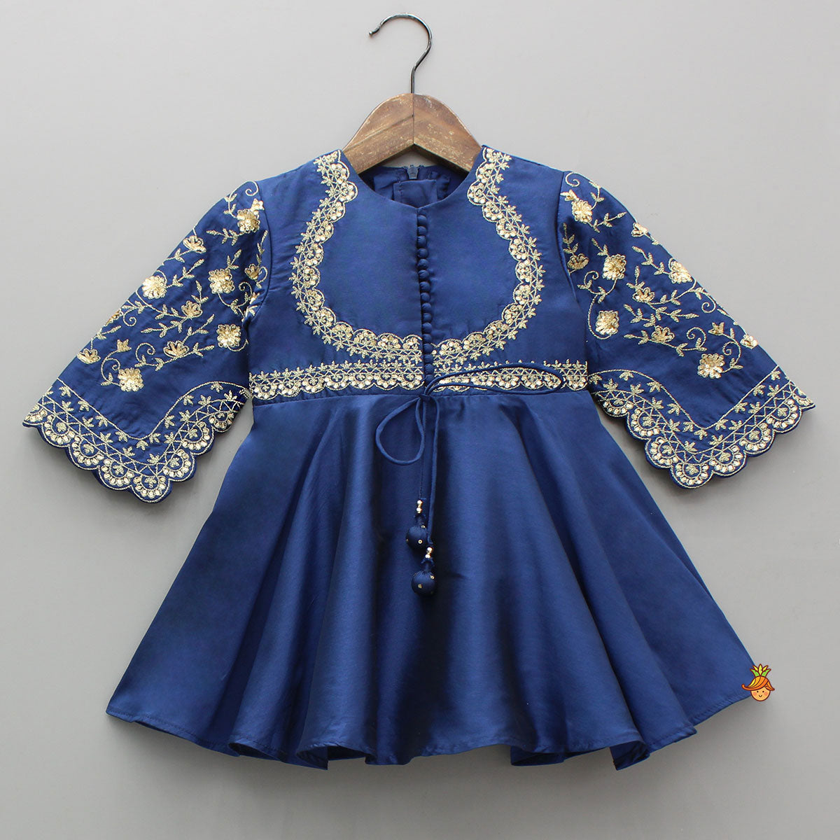 Pre Order: Elegant Navy Blue Embroidered Kurti And Tulip Dhoti With Dupatta