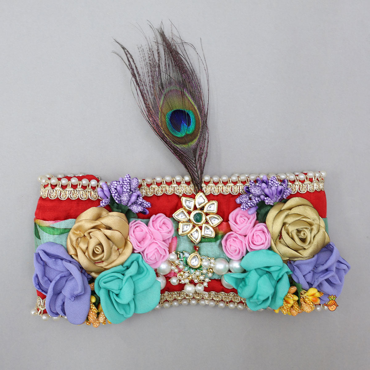 Pre Order: Festive Dhoti With Printed Shawl And Mor Pankh-Embellished Headband