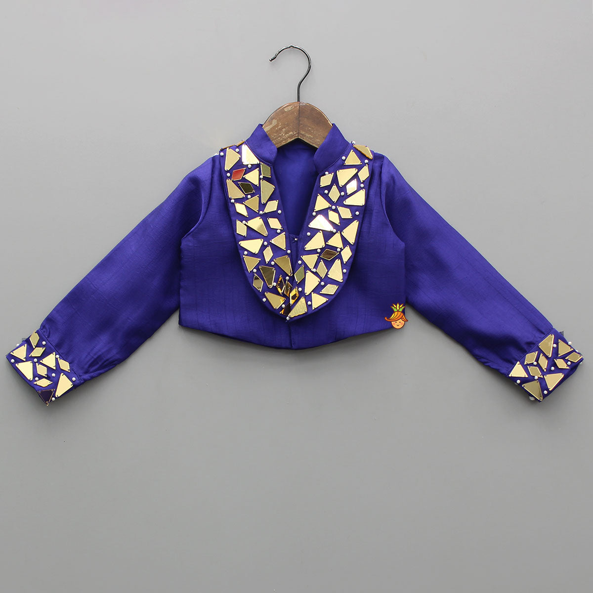 Pre Order: Purple Mirror Embellished Top And Flared Lehenga