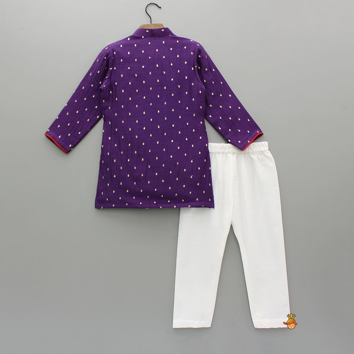 Pre Order: Purple Embroidered Flap Kurta With White Pyjama