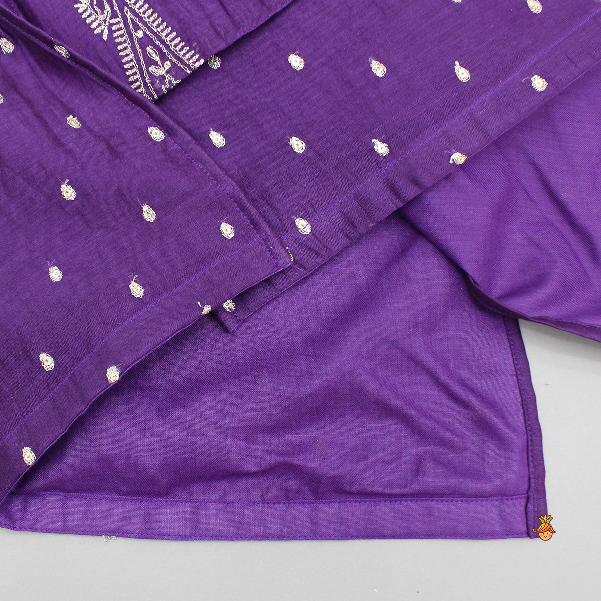 Pre Order: Purple Embroidered Flap Kurta With White Pyjama