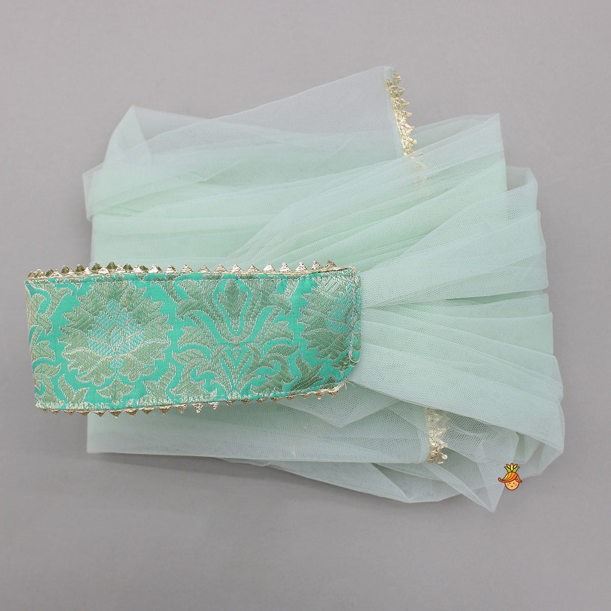 Pre Order: Brocade Pink Top With Multicoloured Brocade Panel Lehenga And Dupatta