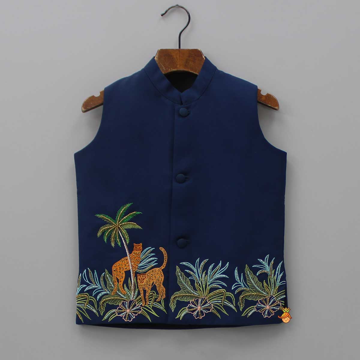 Pre Order: Shirt And Jungle Theme Embroidered Jacket With Pant