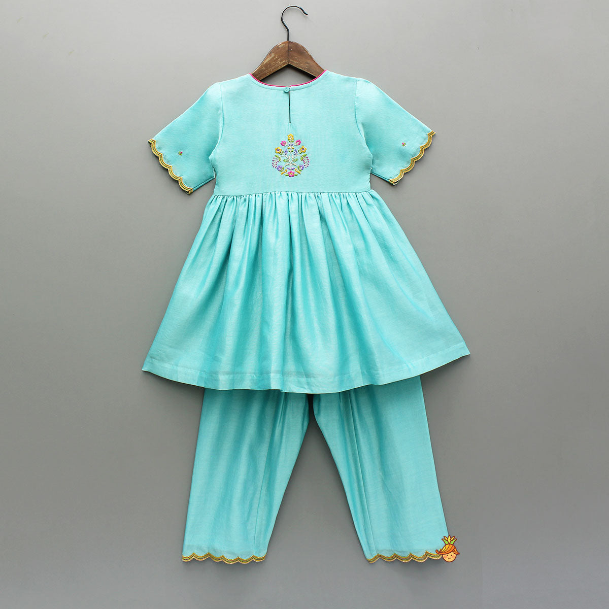 Pre Order: Blue Embroidered Kurti With Salwar And Dupatta
