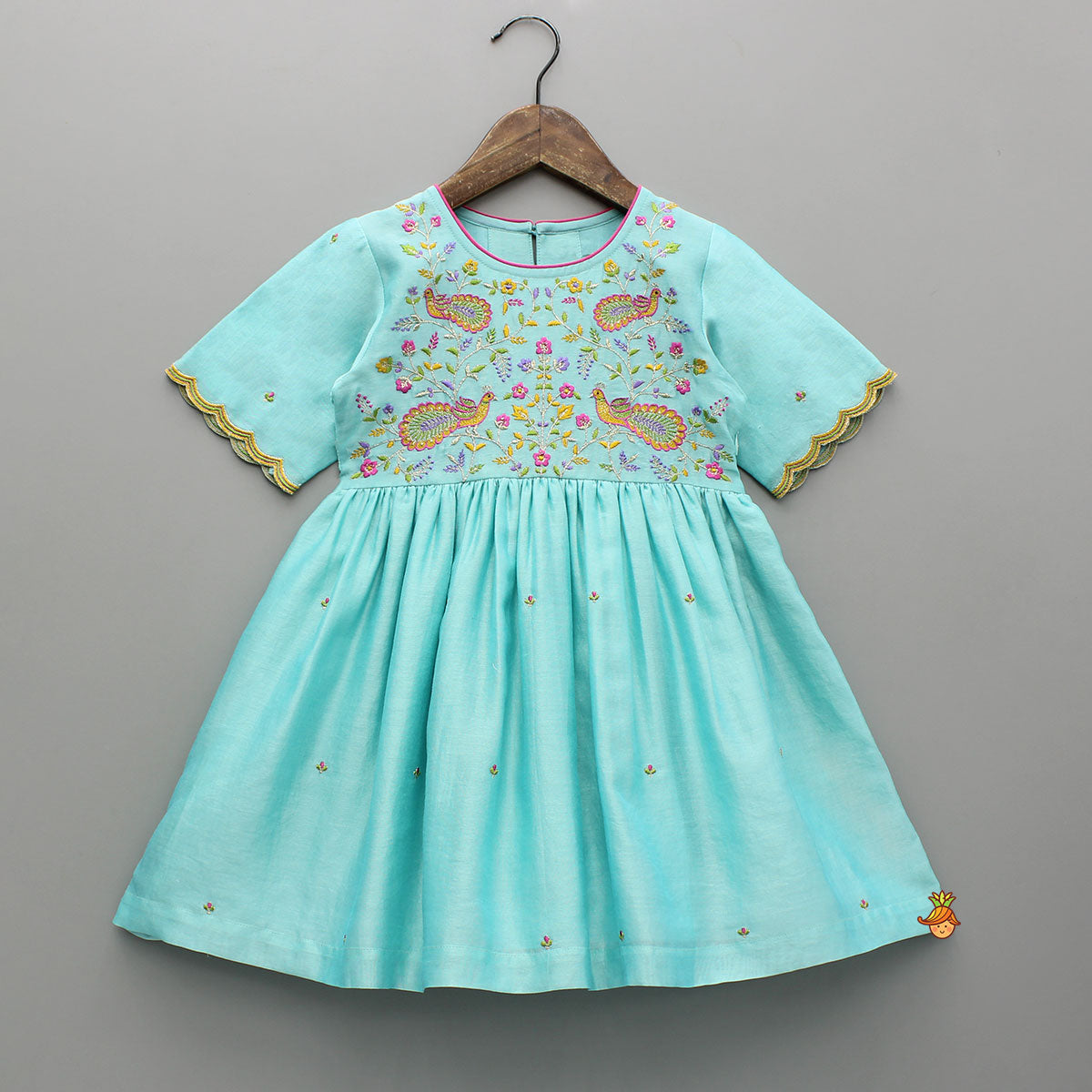 Pre Order: Blue Embroidered Kurti With Salwar And Dupatta